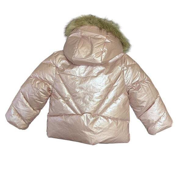 SAM EDELMAN METALLIC SUNBEAM QUILT PUFFER JACKET 3T Faux Fur Pink Girls NWT - Picture 5 of 10